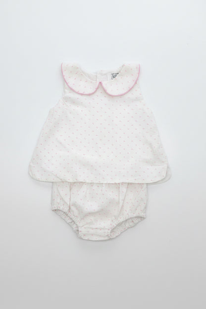 Pink Collared Swiss Dot Diaper Set