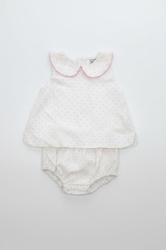Pink Collared Swiss Dot Diaper Set