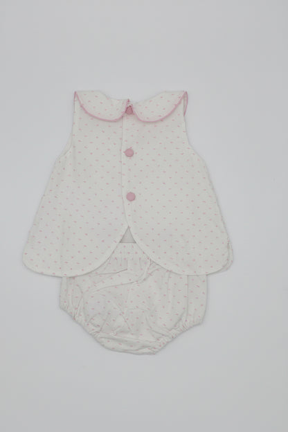 Pink Collared Swiss Dot Diaper Set