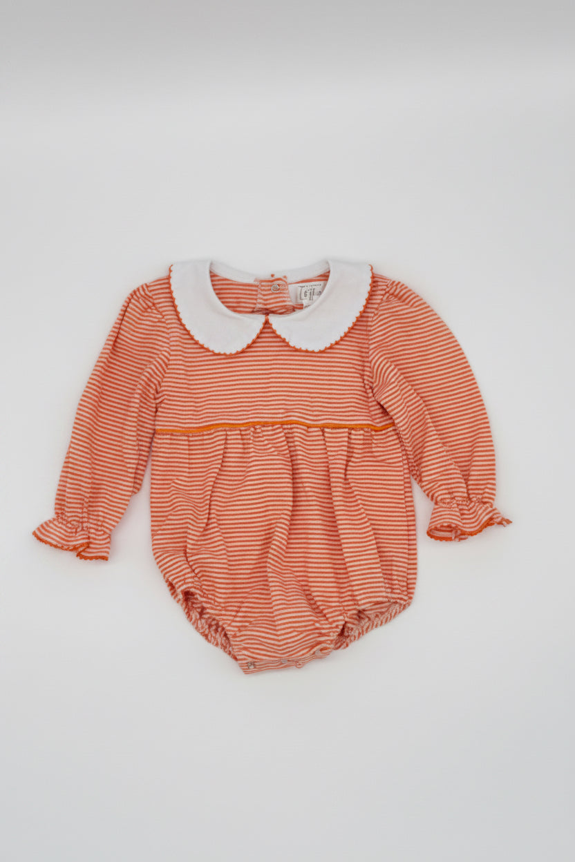 Girls Orange and White Stripe Bubble with Picot Trim