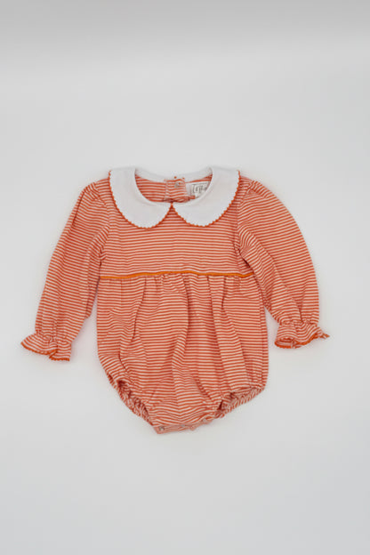 Girls Orange and White Stripe Bubble with Picot Trim