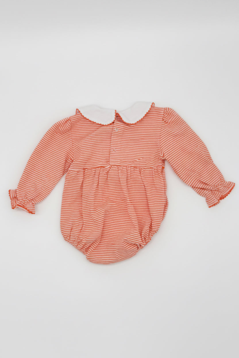 Girls Orange and White Stripe Bubble with Picot Trim