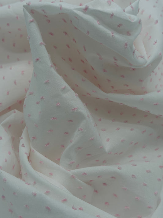 White Fabric with Pink Swiss Dot