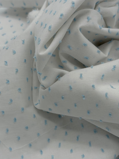 White Fabric with Blue Swiss Dot