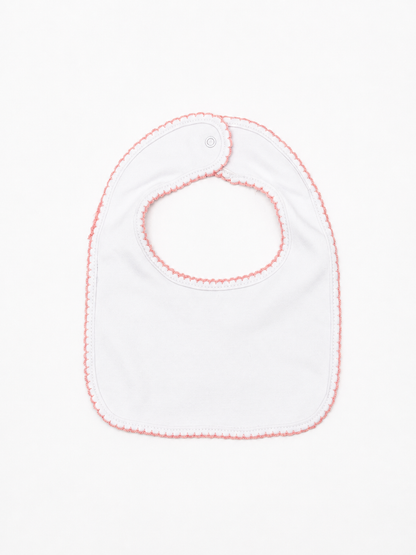 White Bib with Pink Picot Trim