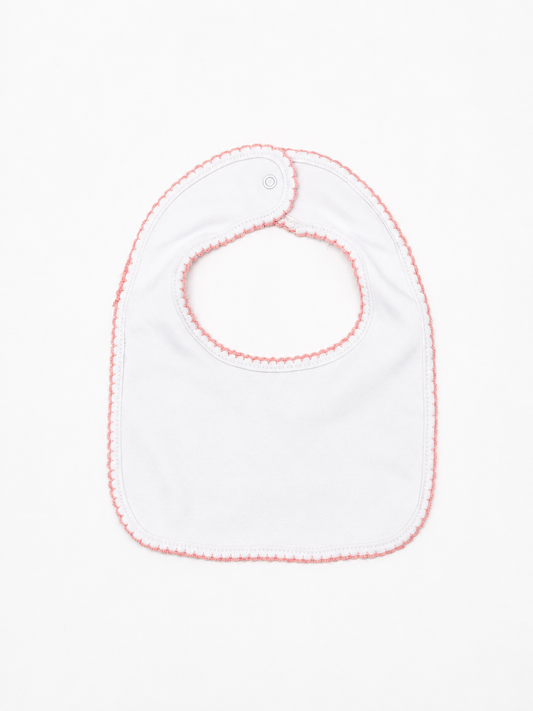 White Bib with Pink Picot Trim
