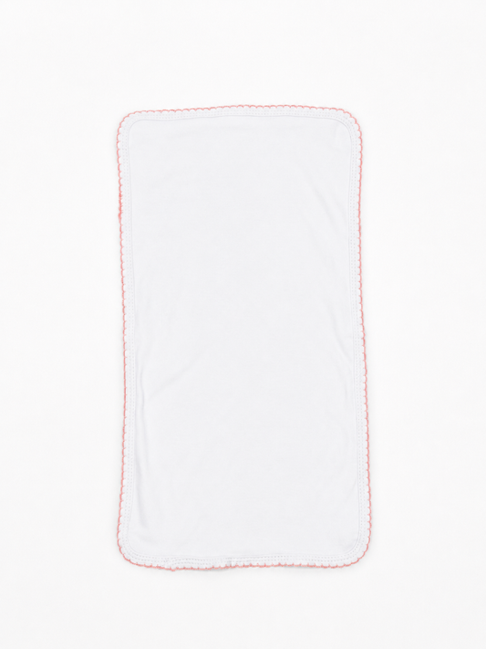 White Baby Burp Cloth with Pink Picot Trim