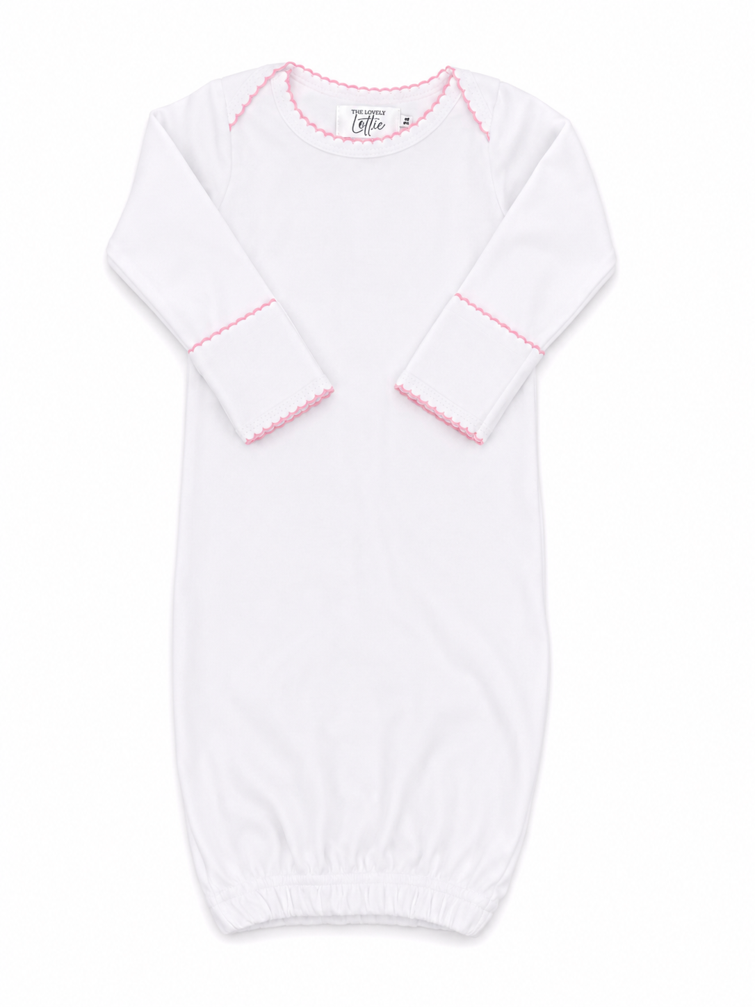 White Baby Gown with Pink Picot Trim