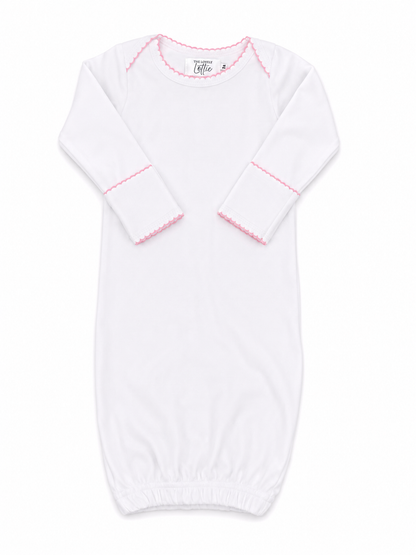 White Baby Gown with Pink Picot Trim