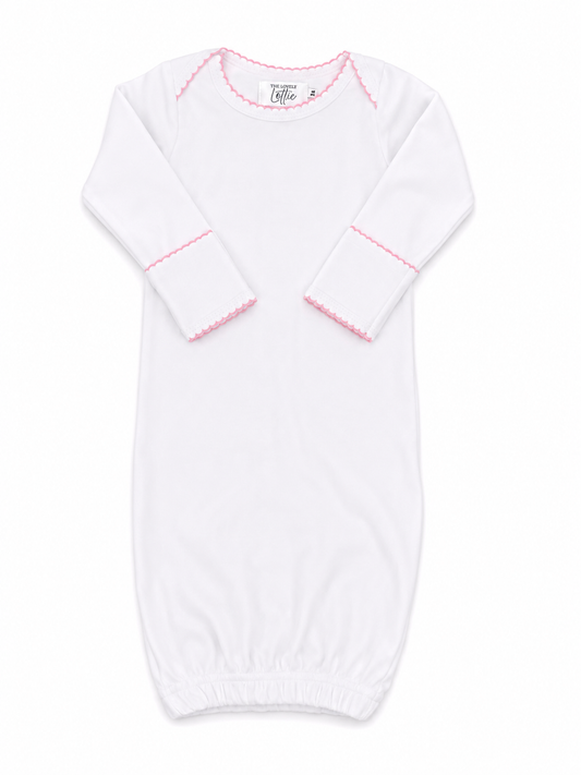 White Baby Gown with Pink Picot Trim