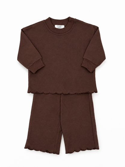Girls Brown Scallop Long Sleeve Set
