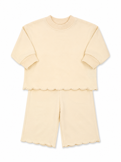 Girls Tan Scallop Long Sleeve Set