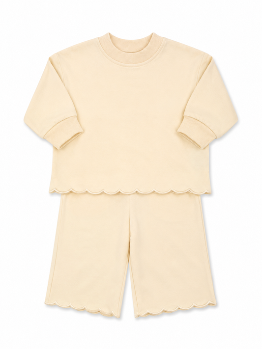 Girls Tan Scallop Long Sleeve Set