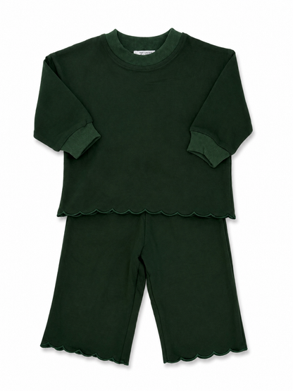 Girls Green Scallop Long Sleeve Set