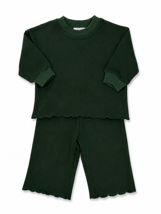 Girls Green Scallop Long Sleeve Set