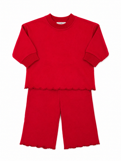 Girls Red Scallop Long Sleeve Set
