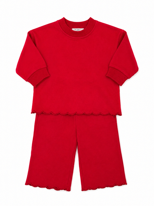 Girls Red Scallop Long Sleeve Set